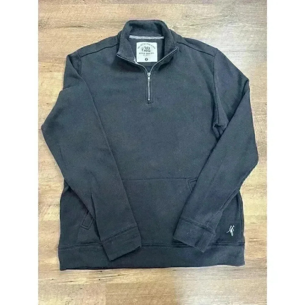 Toes On The Nose Men's Sweater Quarter Zip Pullover Black Ribbed L Surf